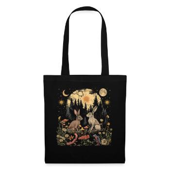 Cottagecore Ästhetische Kaninchen Mond Pilz Witchy - Stoffbeutel - Schwarz - Vorne