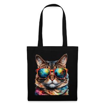 Katze Sonnenbrille Bunt Lustig Tier Design Print - Stoffbeutel - Schwarz - Vorne