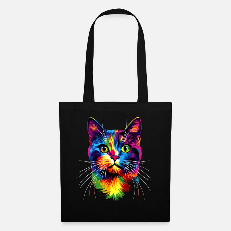 Katze Bunt Regenbogen Farben Popart Cat Mom Katzen - Stoffbeutel - Schwarz