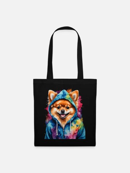 Pomeranian Zwergspitz Hoodie Hund Print - Stoffbeutel - Schwarz
