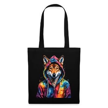 Wolf Hoodie Bunt Lustig Tier Design Print - Stoffbeutel - Schwarz - Vorne
