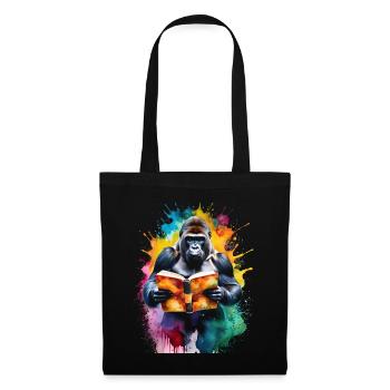 Gorilla Lesen Buch Affe Bunt Tier Design Print - Stoffbeutel - Schwarz - Vorne