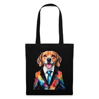 Beagle Anzug Hund Bunt Lustig Tier Design Print - Stoffbeutel - Schwarz - Vorne