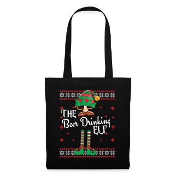 Funny Beer Drinking Elf Christmas Outfit - Tote Bag - black - Front