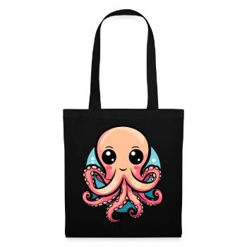 Bezaubernder Kawaii Oktopus - Stoffbeutel - Schwarz - Vorne