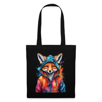 Fuchs Hoodie Bunt Lustig Tier Design Print - Stoffbeutel - Schwarz - Vorne