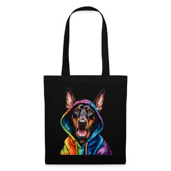 Dobermann Hoodie Hund Bunt Lustig Tier Print - Stoffbeutel - Schwarz - Vorne