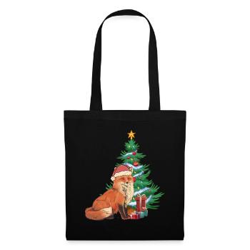 Fuchs Nikolaus Weihnachtsmann Santa Tannenbaum - Stoffbeutel - Schwarz - Vorne