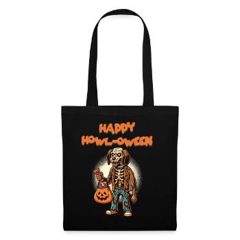 Happy Howl-oween Lustiger Halloween Hunde Spruch - Stoffbeutel - Schwarz - Vorne