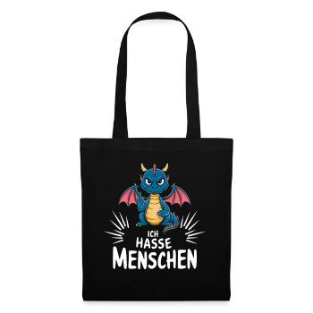 „Ich hasse Menschen“ – Frecher Drache mit Flügeln - Stoffbeutel - Schwarz - Vorne