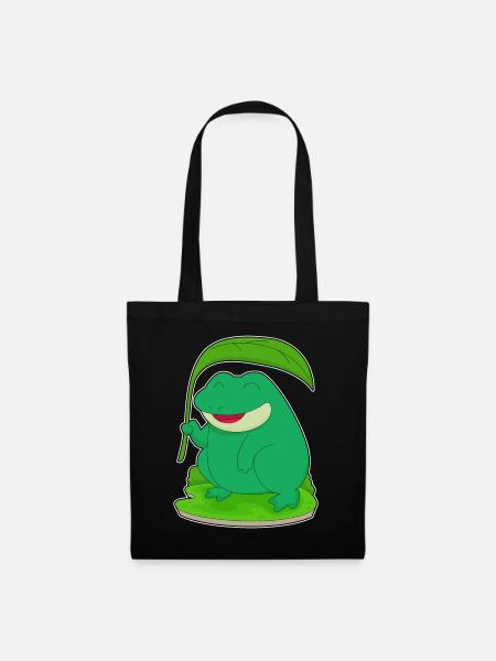 Frosch mit Blatt als Sonnenschirm - Stoffbeutel - Schwarz
