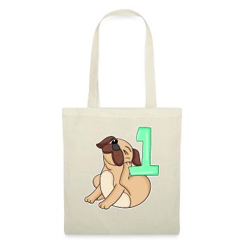 Zahl 1 Nummer Eins - Mops Hund Motiv - Stoffbeutel - Natur - Vorne