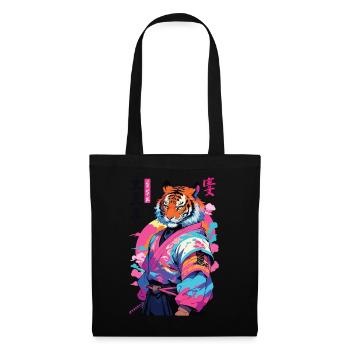 Tiger Yokai Vaporwave Aesthetic Samurai Art - Tote Bag - black - Front