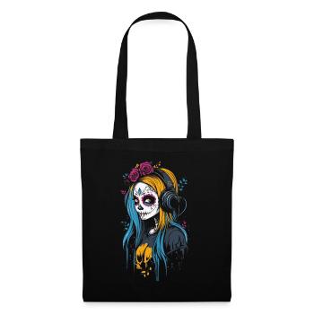 Moderne Catrina mit Kopfhörern Dia de los Muertos - Stoffbeutel - Schwarz - Vorne