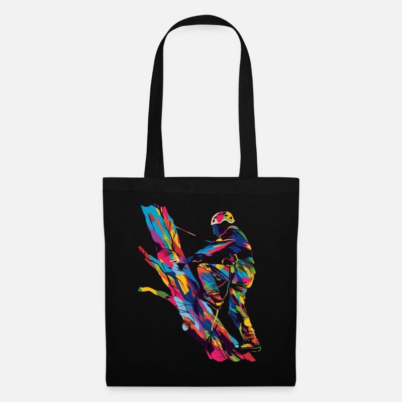 Baumklettern Baumkletterer Arborist Popart - Stoffbeutel - Schwarz