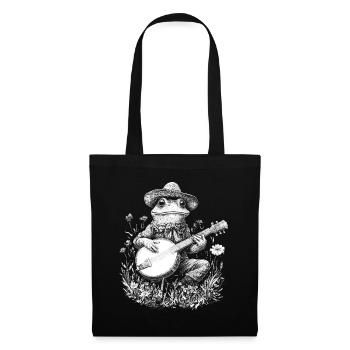 Cottagecore Banjo Floral Frog with Natural Guitar - Tote Bag - black - Front