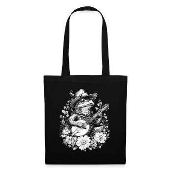 Cottagecore grenouille avec guitare Nature Banjo fleurs - Sac en tissu - noir - Devant