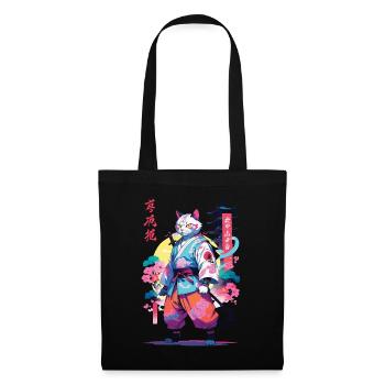 Samurai Katze Vaporwave Aesthetic - Stoffbeutel - Schwarz - Vorne