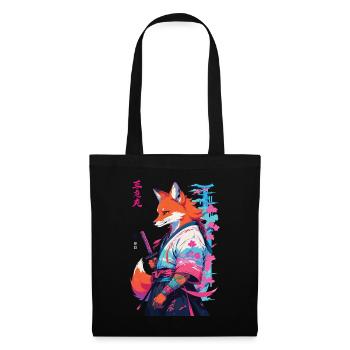Kitsune Samurai Fuchs Aesthetic Vaporwave Stil - Stoffbeutel - Schwarz - Vorne
