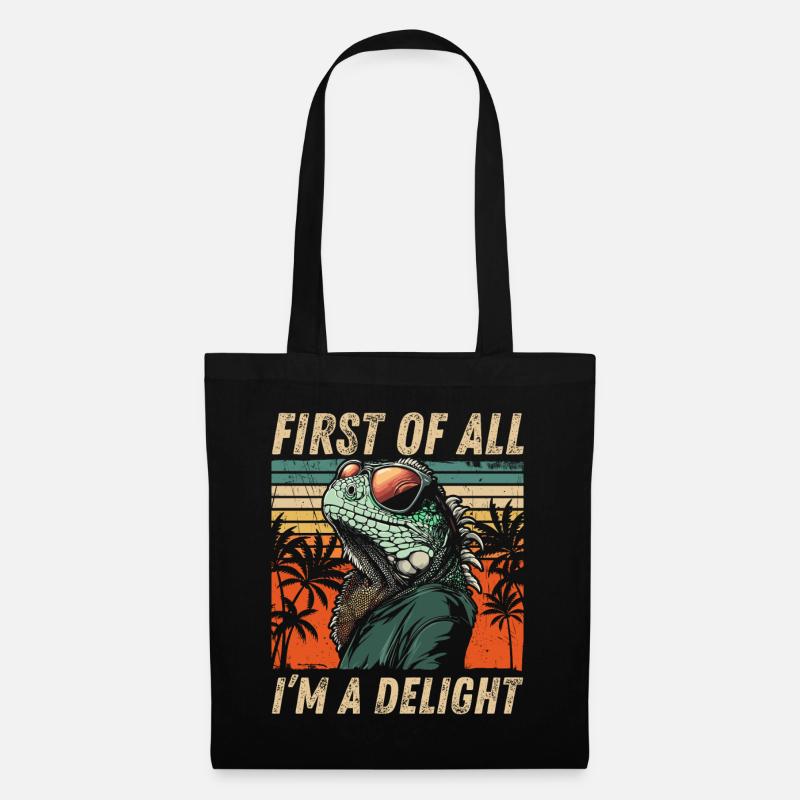 Freches Iguana - Retro Sunset Palmen Design - Stoffbeutel - Schwarz