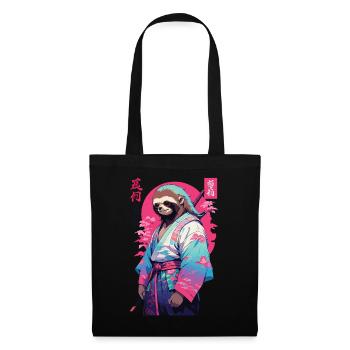 Samurai Faultier Aesthetic Vaporwave Stil - Stoffbeutel - Schwarz - Vorne