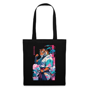 Tiger Yokai Vaporwave Aesthetic Samurai Art - Tote Bag - black - Front