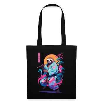 Samurai Faultier Aesthetic Vaporwave Stil - Stoffbeutel - Schwarz - Vorne
