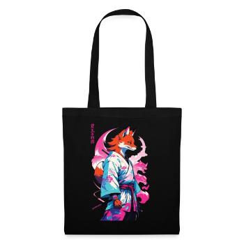 Kitsune Samurai Fuchs Aesthetic Vaporwave Stil - Stoffbeutel - Schwarz - Vorne