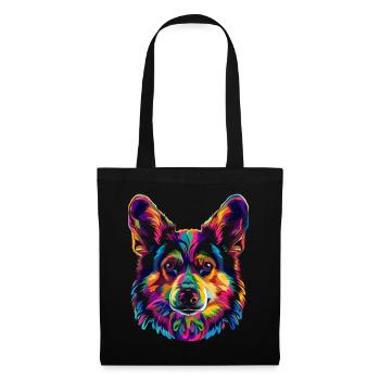 Welsh Corgi Hund Popart - Stoffbeutel - Schwarz - Vorne