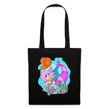 10th Birthday Motif Mermaid - Ten - 10 Years - Tote Bag - black - Front