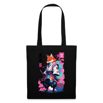 Kitsune Samurai Fuchs Aesthetic Vaporwave Stil - Stoffbeutel - Schwarz - Vorne