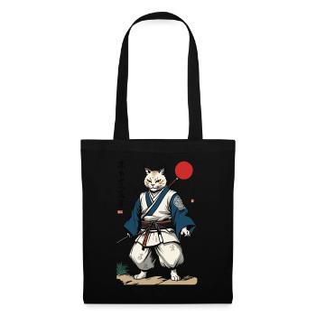 Samurai Cat Vintage Ukiyo-E Artwork Design - Tote Bag - black - Front