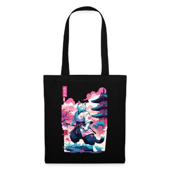 Samurai Katze Vaporwave Aesthetic Japan Kunst - Stoffbeutel - Schwarz - Vorne