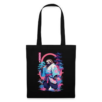 Samurai Faultier Aesthetic Vaporwave Stil - Stoffbeutel - Schwarz - Vorne