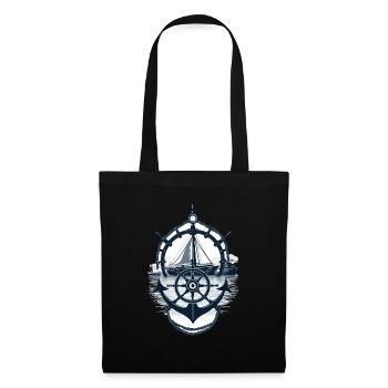 Captain Steering Wheel Anchor Sailboat Adventure - Tote Bag - black - Front
