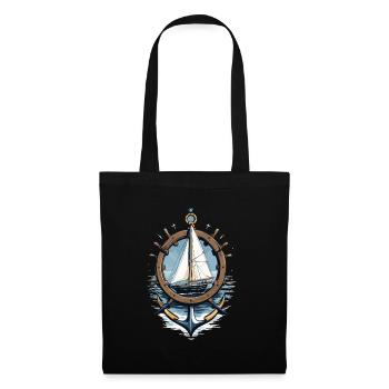 Captain Steering Wheel Anchor Sailboat Adventure - Tote Bag - black - Front