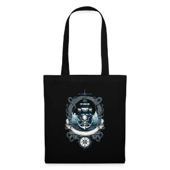 Piraten Abenteuer Segelschiff Totenkopf - Stoffbeutel - Schwarz - Vorne
