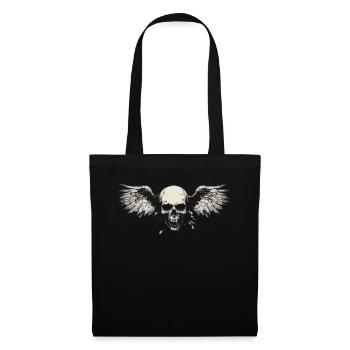 Crâne avec des ailes pour motards – look grunge - Sac en tissu - noir - Devant