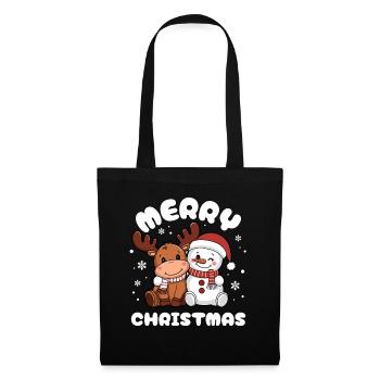Fröhliche Weihnachten Rentier & Schneemann - Stoffbeutel - Schwarz - Vorne