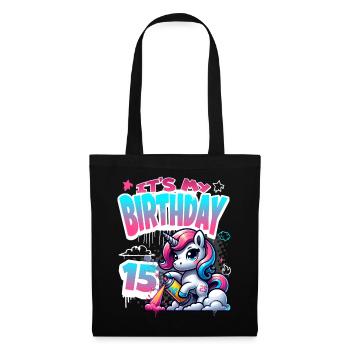 15th Birthday Unicorn Graffiti Girl - Tote Bag - black - Front