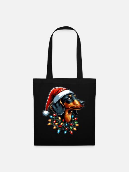 Dackel Weihnachtsmütze Xmas - Stoffbeutel - Schwarz