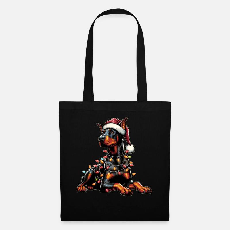 Dobermann Hund Weihnachten Hut Xmas - Stoffbeutel - Schwarz