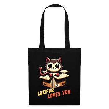 Lucifur Loves You Dessin Animé Motif Chat - Sac en tissu - noir - Devant