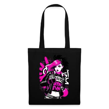 Urban Punk Straßenkunst mit neonpinken Akzenten - Stoffbeutel - Schwarz - Vorne