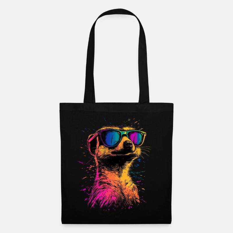 Erdmännchen Sonnenbrille Bunt Süßes Erdmännchen - Stoffbeutel - Schwarz