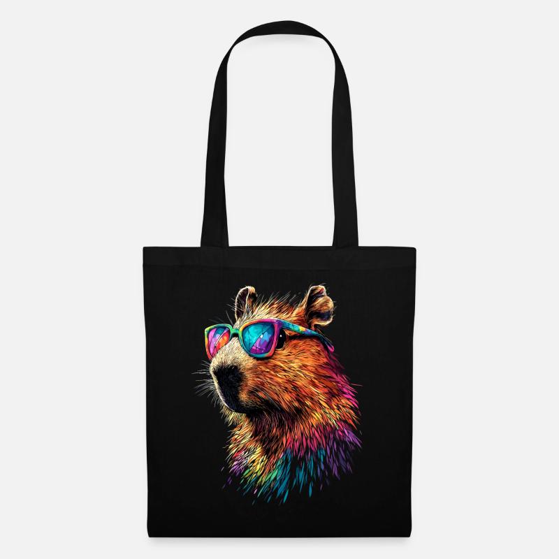 Capybara Sonnenbrille Bunt Popart Wasserschwein - Stoffbeutel - Schwarz