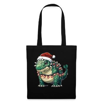Ankylosaure Dinosaure Père Noël Chapeau Noël - Sac en tissu - noir - Devant