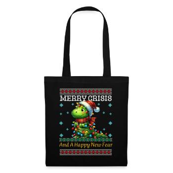 Merry Crisis Dino Weihnachten Ugly Christmas - Stoffbeutel - Schwarz - Vorne