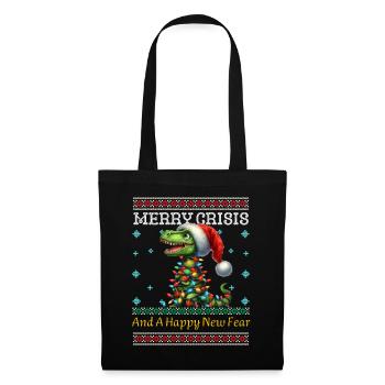 Weihnachten T-Rex Merry Crisis Ugly Christmas - Stoffbeutel - Schwarz - Vorne
