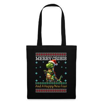 Merry Crisis Weihnachten Dino Ugly Christmas - Stoffbeutel - Schwarz - Vorne